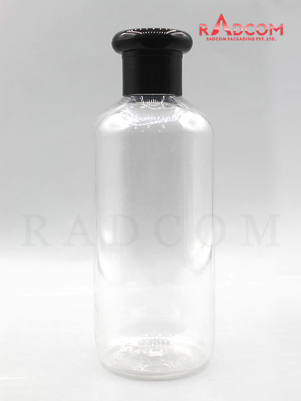 300ML Short Boston Clear Pet Bottle with Black Mushroom Flip Top